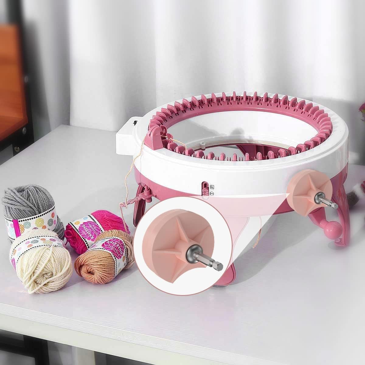Adaptador para máquina de Tejer, manivela con Broca de Acero Hexagonal para máquina de Tejer, 48 Agujas, Color Rosa