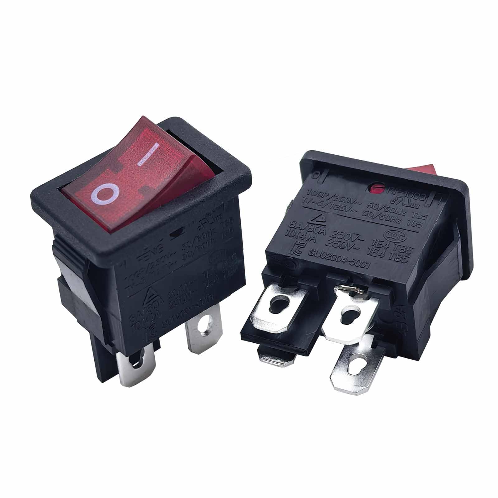 RF-1003 TV-5 Rocker Switch 4-Pin, 2 Position 10A 250VAC with Red Indicator Light (2-Pack)
