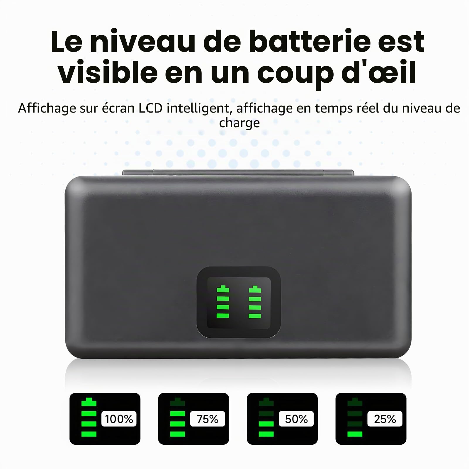 CITYORK Kit-Chargeur de Batterie pour DJI Osmo Action 6/5 Pro/ 4/3 / Osmo 360 Chargeur de caméra Sport, Batterie 2250 mAh (Pack de 2) et Slots Double Canal, avec écran LCD et câble USB