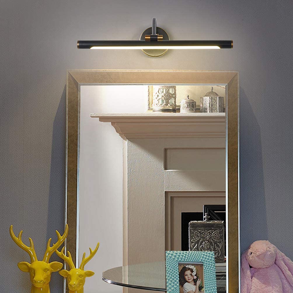 Lampada da specchio a LED in ottone retrò, applique da parete per bagno antico vintage, lampada da trucco per specchi, toletta, camera da letto, 4000K, Ottone, L45CM/9W (Nero L100CM/2 Interessan