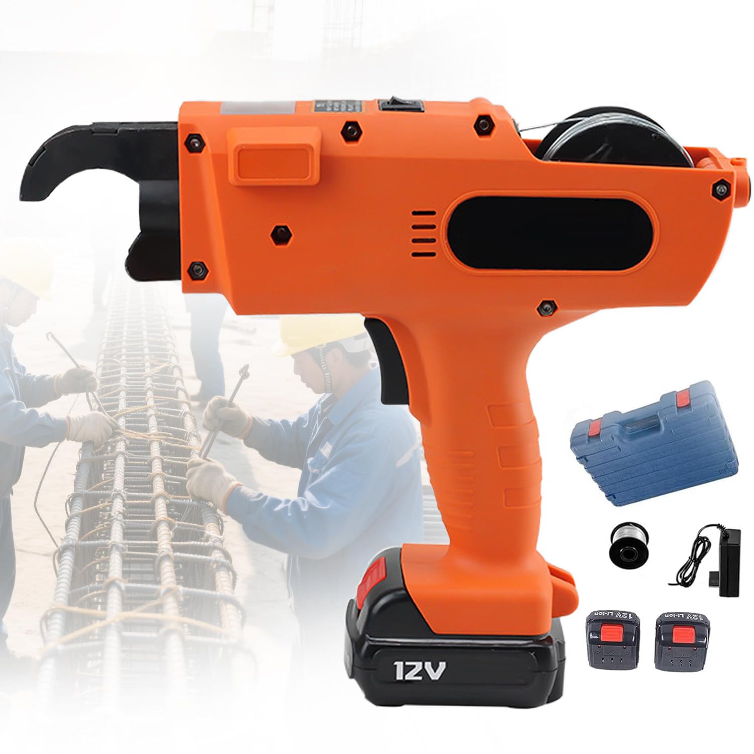 Máquina Atadora De Alambre para Ferralla Industrial,con 2 Baterías Recargables,12v,Rango De Atado,8-34 Mm,para Grandes Proyectos De Ingeniería Civil,2 * 9000Amh-8-34mm