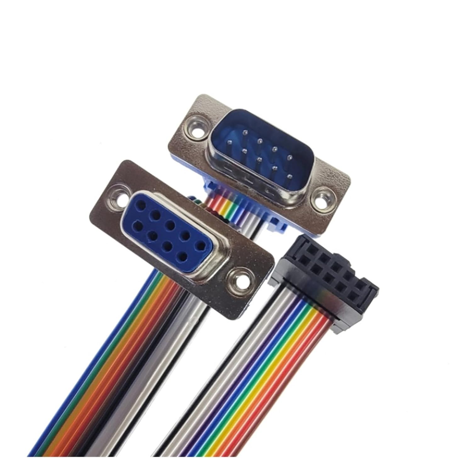 D-Sub DB9 9 Pin Male Famele Connector to FC-10P IDC Female 2.54mm 10 Pin Rainbow/Multicolor Flat Ribbon Cable(DB9 Male,5m)