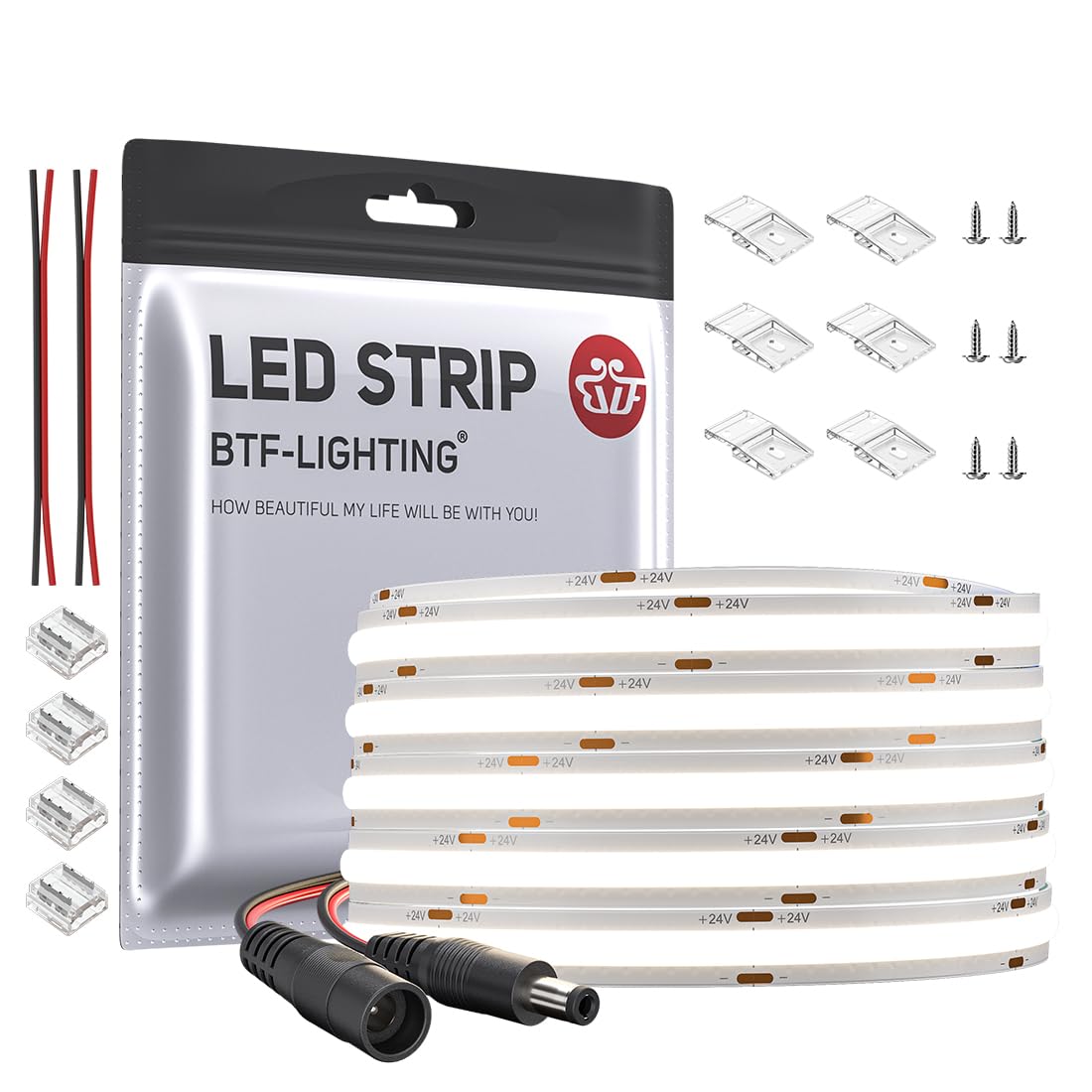 BTF-LIGHTING FCOB COB Blanco Natural 4000K Luz Flexible de Alta Densidad Dimmable LED Strip CRI90 + 10M 528LEDs/m DC24V 14W/M 10mm Ancho FOB LED Strip para Proyectos de Iluminación Interior DIY