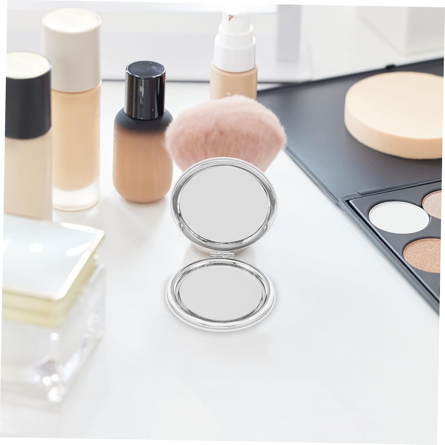 6pcs Portable Folding Mirror Compact Dual Sided Handheld Mirror Chic White Design for Travel Daily Makeup Eyebrow Grooming Purse Use