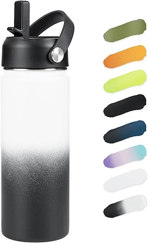 Kerilyn Botella de agua aislada de 18 onzas con popote, acero inoxidable, doble pared al vacío, a prueba de fugas, botella de agua deportiva con 2