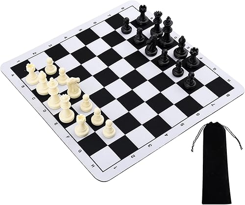 Miniatura 3 de Juego de ajedrez y damas portátil, tablero de ajedrez enrollable de torneo de 9.252 in con bolsa con cordón, juego de ajedrez plegable plegable para