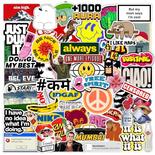 Image of CodersParadise Random Vinyl Stickers Pack of 57, Assorted Decorative Decals for Laptop, Water Bottle, Phone Case, Notebook, Journal, Scrapbook, Luggage, Helmet, Bike and DIY Crafts