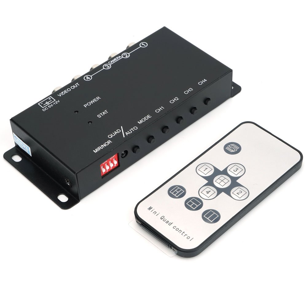 Toughsty™ 4Ch Mini Color Video Quad Splitter Multiplexer Processor Switcher for CCTV Security