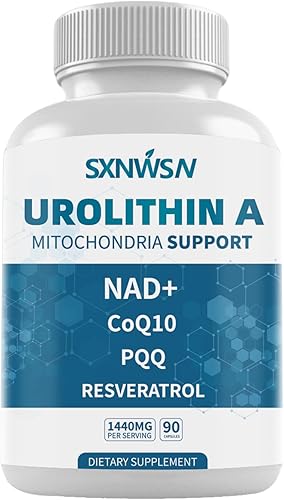 Suplemento de urolitina A de 1000 mg con NAD+, CoQ10, Resveratrol, PQQ - Las mitocondrias apoyan el envejecimiento saludable y antioxidantes  90
