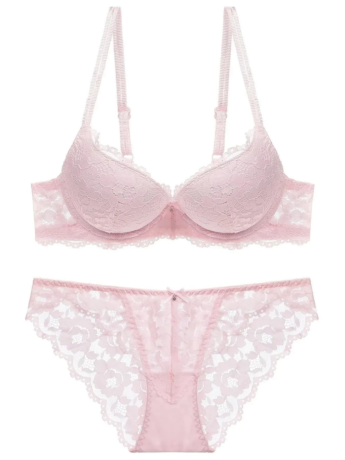 Mutande Bikini Slip 1 Set Elegante Pizzo Ricamo e Set di Lingerie in Tessuto Traspirante: Reggiseno Push-up, Mutandine Trasparenti a Vita Bassa(Wine Red,32B(70B))