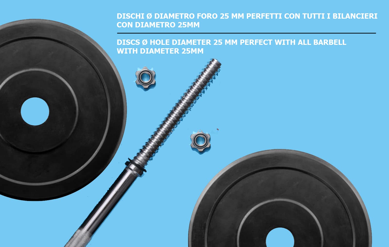 Discos de hierro fundido de goma G5 HT Sport Ø agujero 25 mm para gimnasio y casa gimnasio de 0,5 a 20 kg para mancuernas y barras