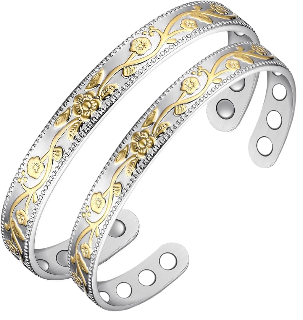 Sponsored Ad – Azonee Copper Magnetic Bracelet for Woman, 2 Pack 99.9% Solid Copper Magnetic Bangle Jewelry with 3500 Guass Magnets, Pain Relief Adjustable Copper Health Jewelry Gifts