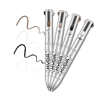 4-in-1 On-The-Go Travel Makeup Pen - Eyeliner in Black & White, Eyebrow Pencil in Brown, Highlighter - Smooth Glide, Easy Carry