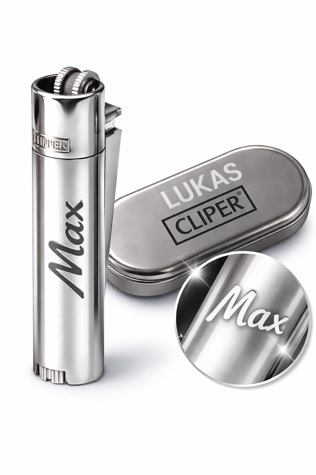 Feuerzeug mit Gravur, Personalisierte Geschenke Geburtstagsgeschenk für Männer Frauen Partner Freund Jahrestag Geschenk für Ihn Sie Männergeschenke Gadgets Geburtstagsgeschenke (Silber)