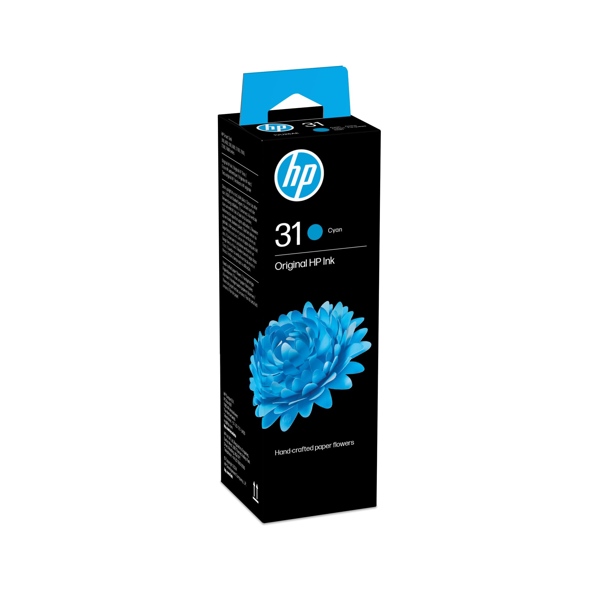 HP 31 1VU26AE, Cian, Botella de Tinta Original, compatible con impresoras HP Smart Tank series: 400, 500, 600