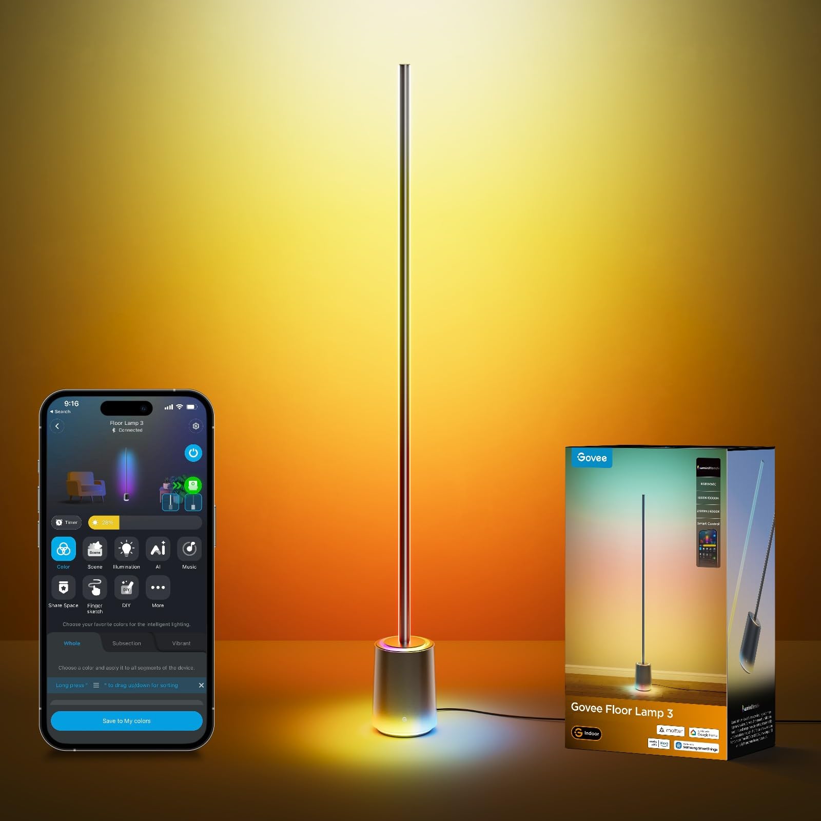 Govee Stehlampe 3 mit LuminBlend+ Technologie, Dimmbar RGBWWIC 2100lm Standleuchte, kompatibel mit Matter, 1000–10000K