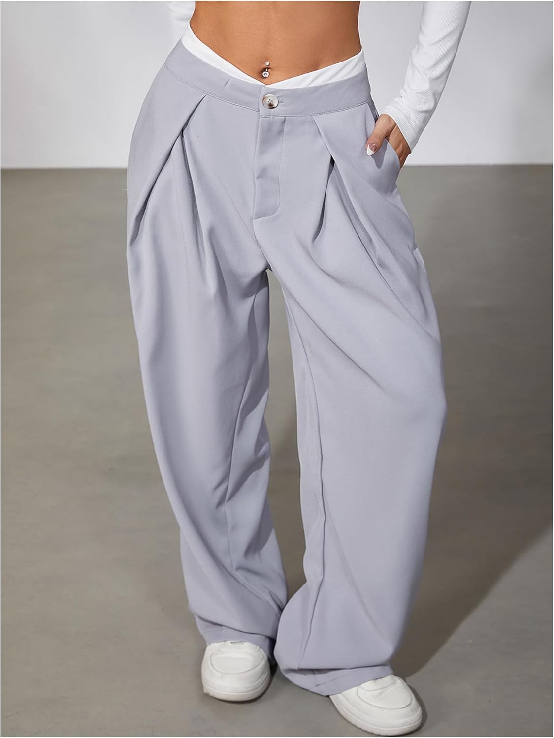 MakeMeChic Women's Wide Leg Dress Pant High Waist Palazzo Asymmetrical Business Work Trousers Pants - Image 3