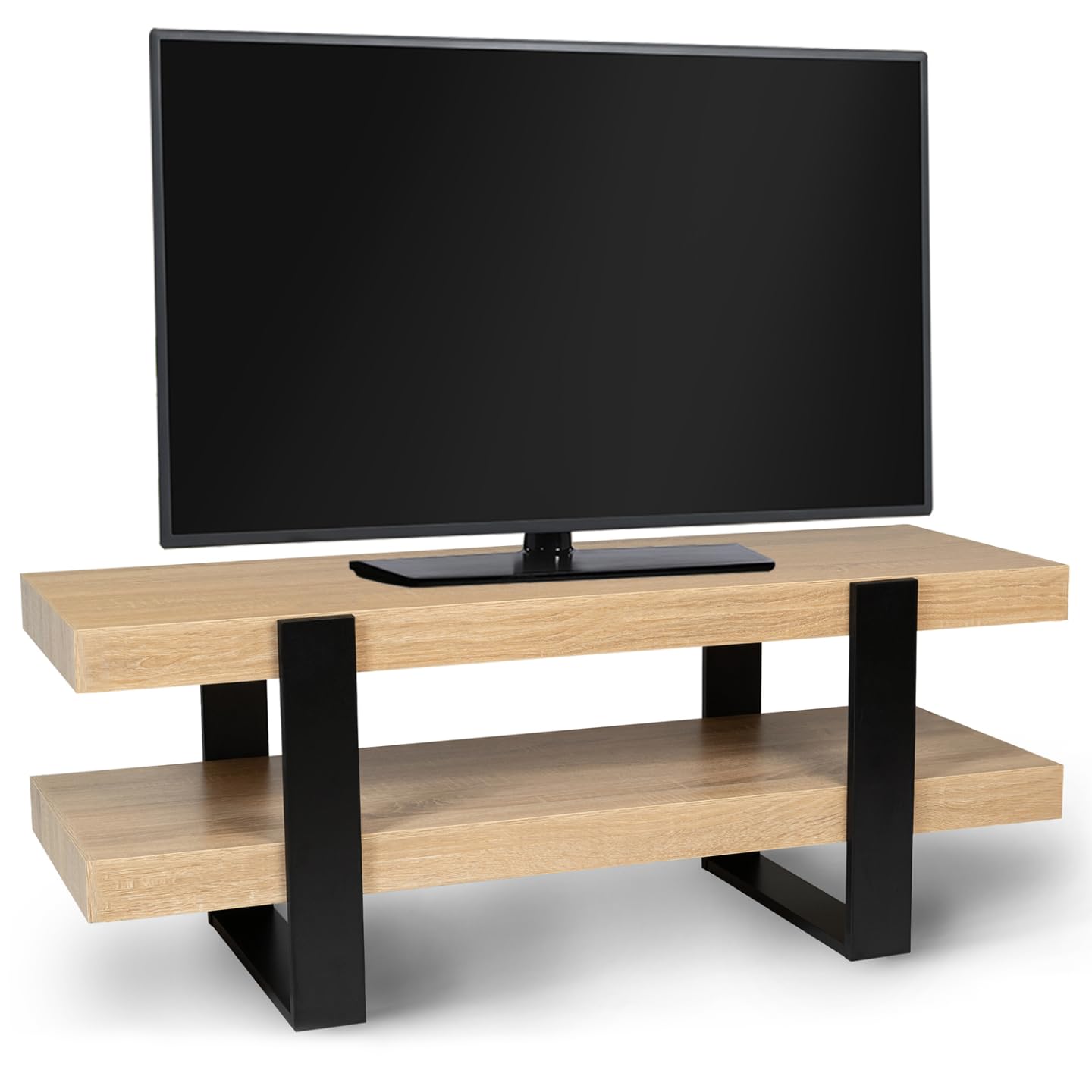 IDMarket - Meuble TV 114 cm Double Plateau Phoenix Bois et Noir