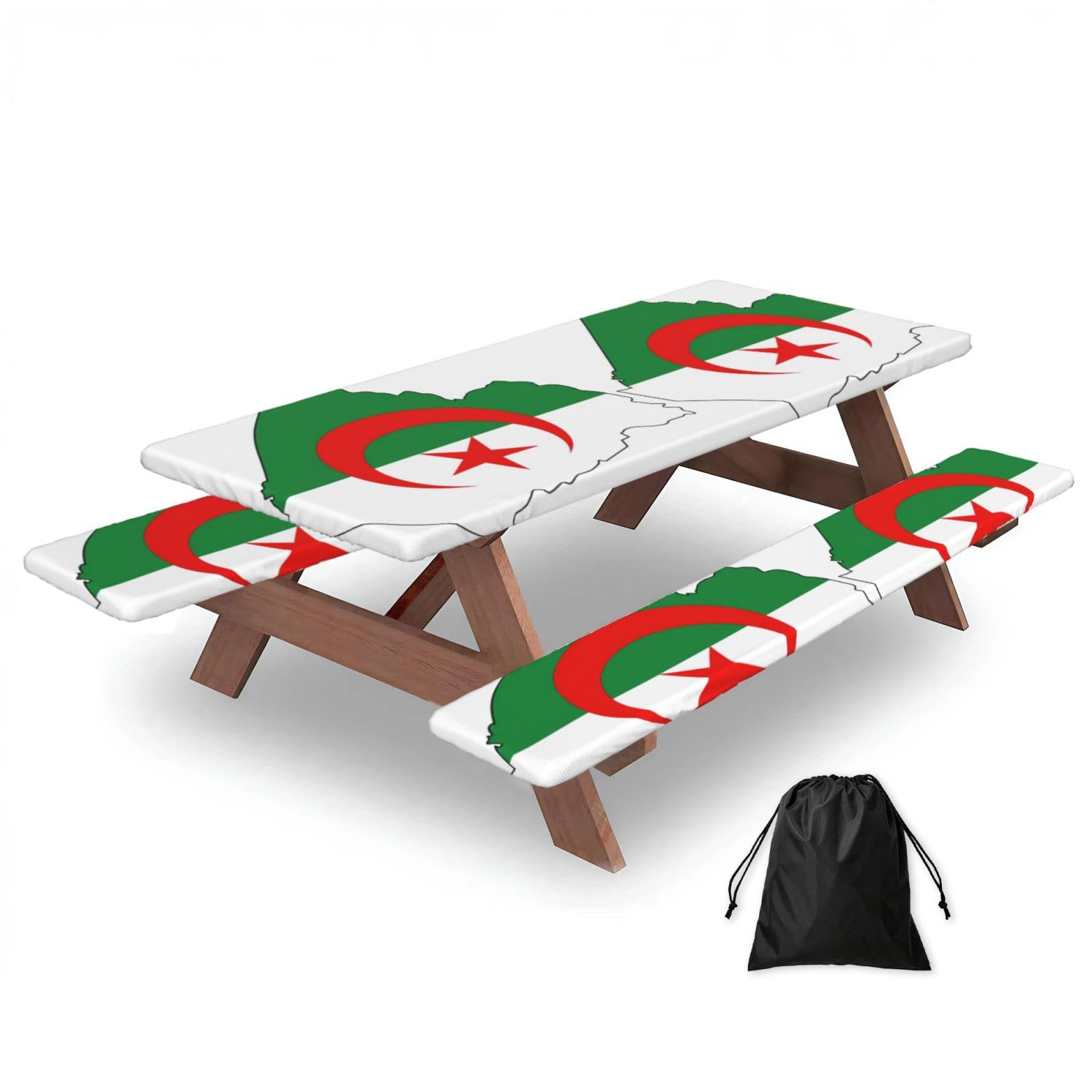 Zyjhyy Black Algeria Flag Map Print 3 Pack Wipeable Picnic Bench Cover And Table Cover Lightweight Table Cloth For Camping Outdoor