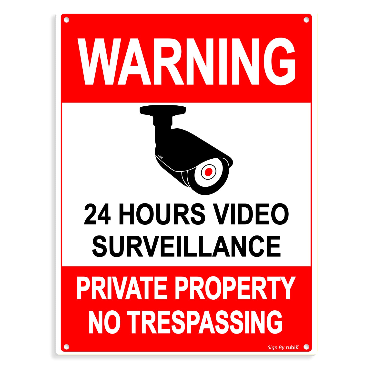 Rubik Warning 24 Hours Video Surveillance Private Property Not Trespassing Sign 20x15cm, Reflective UV Protected Weather Resistant Plastic Sign (1pc)