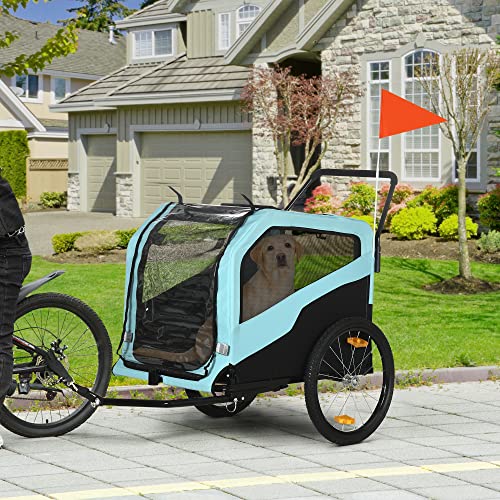 PawHut 2-in-1 Hundeanhänger, Fahrradanhänger für Hunde, Hundewagen mit Reflektoren, Hundebuggy max. 30 kg, Hundefahrradanhänger für Große Hunde, Oxford-Gewebe, Blau