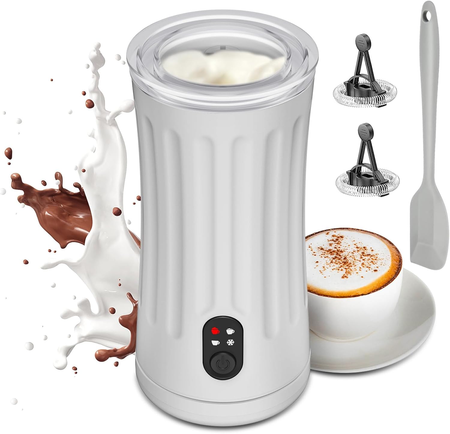Milk Frother, 4-in-1 Milk Frother and Steamer, Hot and Cold Foam Maker and Milk Warmer with Temperature Control & Auto Shut-Off, Frother for Coffee, Latte, Cappuccino, Matcha(White) 240ml White