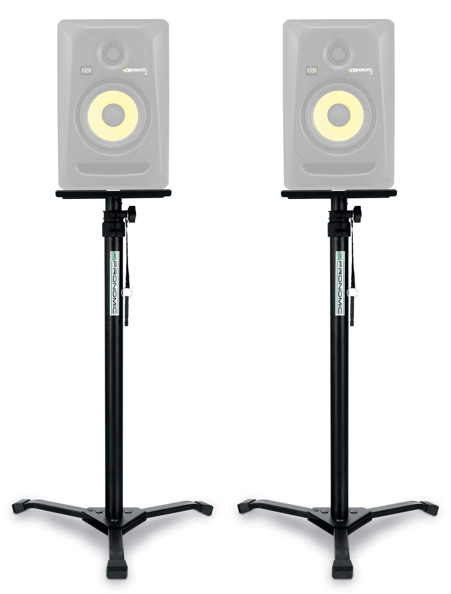 Pronomic Set Da 2 SLS-20 Supporto Per Monitor Da Studio Pieghevole - Piedini Pieghevoli - Regolabile In Altezza Da 75 Cm A 130 Cm - Piano Con Fascia A Strappo - Nero