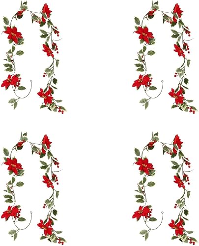 Miniatura 11 de 4 piezas Vid de Flor de Pascua Artificial de Navidad con Bayas Rojas Vid Suave de Navidad Decoración de Ambiente Festivo (Rojo-3) Rojo-3,Rojo