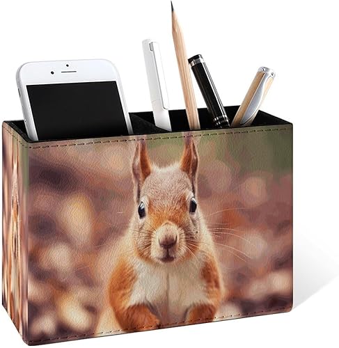 Miniatura 7 de Famame Soporte para lápices de dos ciervos y río de otoño para escritorio, contenedor de escritorio de cuero, para guardar bolígrafos, mesa de Dos