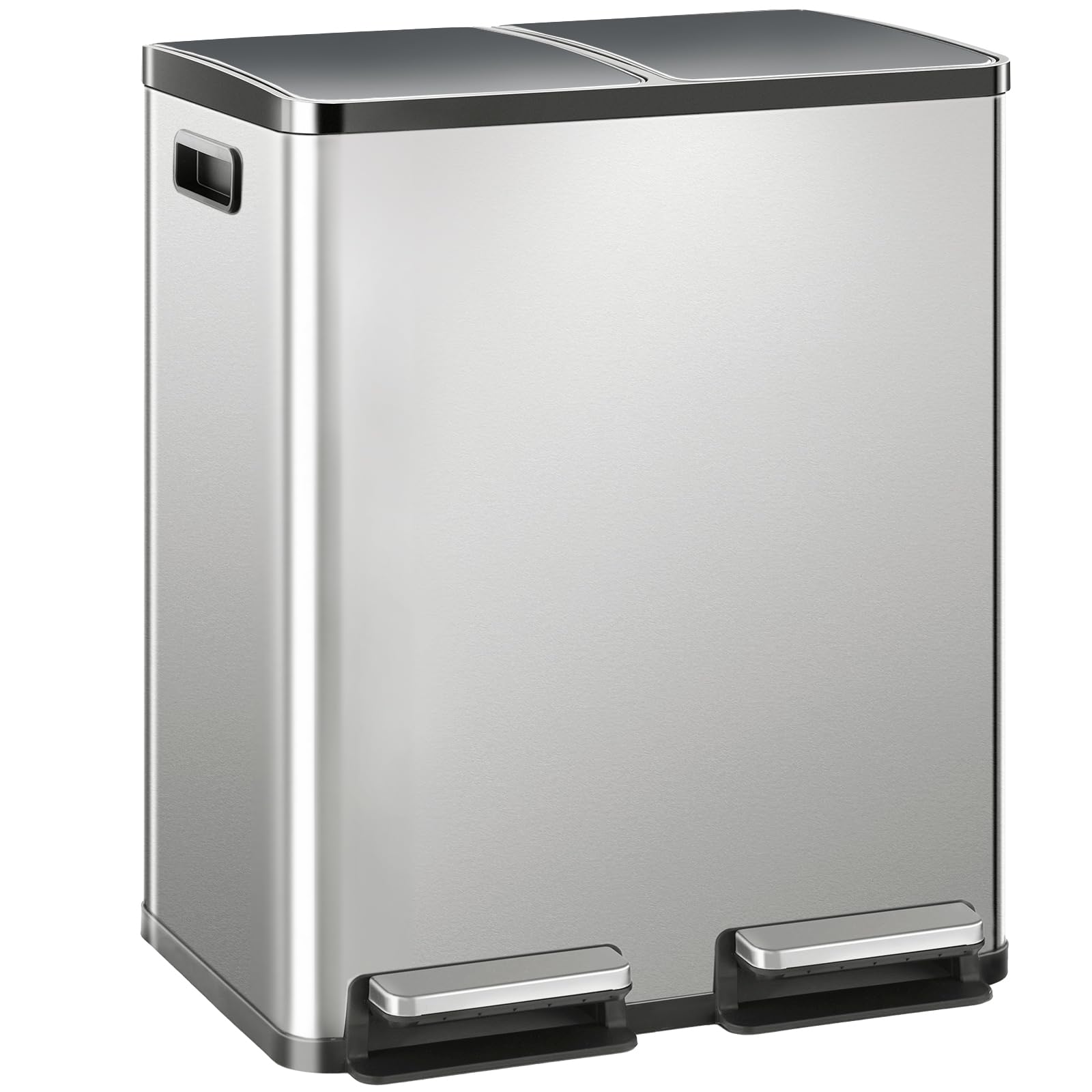 DUMOS Kitchen Trash Can, 2×7.9-Gallon Garbage Can with Lid, Stainless Steel Trash Bin with 2 Removable Inner Buckets, Soft-Close Foot Pedal, Fingerprint-Resistant for Kitchen Home Office