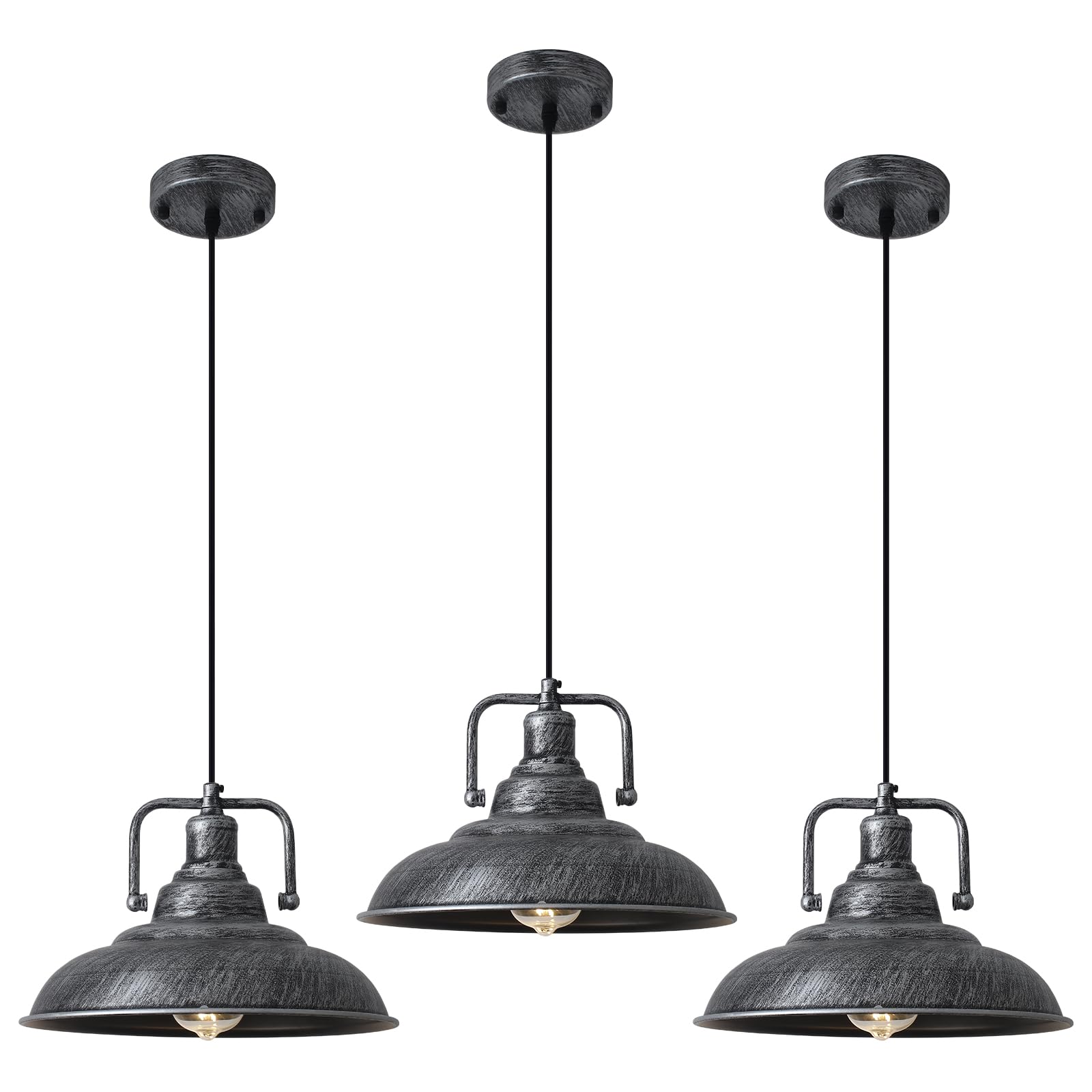 SESIMENT Black and Silver Pendant Light 12.5 inches 3 Packs, Farmhouse ...