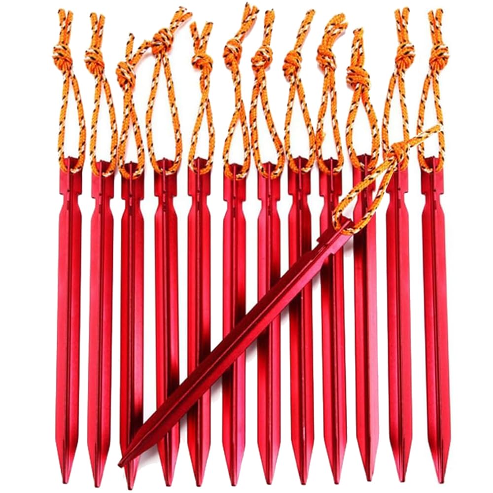 Tent Pegs 12PCS Heavy Duty Camping Stakes for Outdoor Tent & Tarp - Essential Camping Accessories for Camping,Beach,Outdoor and Sand