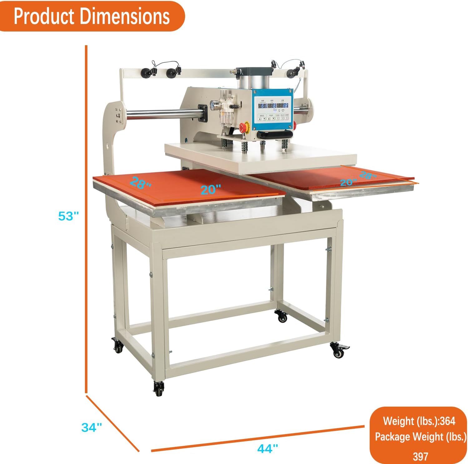 20x28 inch Dual Heat Press Machine, Pneumatic Heat Press Machine with Adjustable Infrared Positioning & Up-Sliding Function-Sublimation Transfer for Professional Printing on Larger T-Shirt