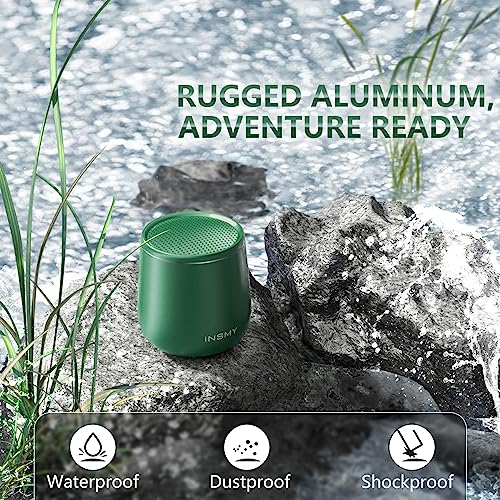 Image of INSMY Small Bluetooth Speaker, Waterproof Mini Portable Wireless Speaker, Punchy Bass Rich Audio Stereo Pairing, Handheld Pocket Size for Hiking Biking Gift Laptop Tablet (Green)