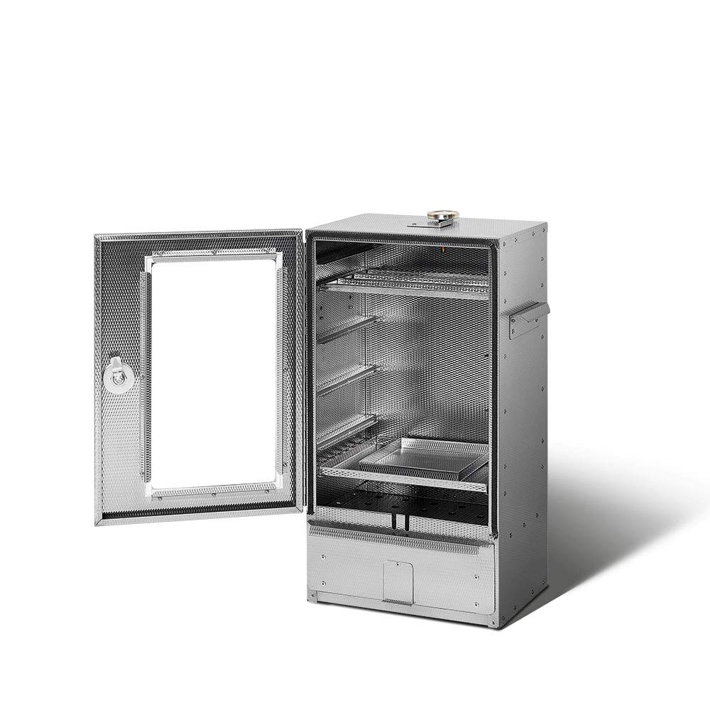 SMOKI - Horno para ahumar con un tamaño de 70 x 39 x 26 cm y ventana de visibilidad, fabricado en acero inoxidable cromado 1.4016