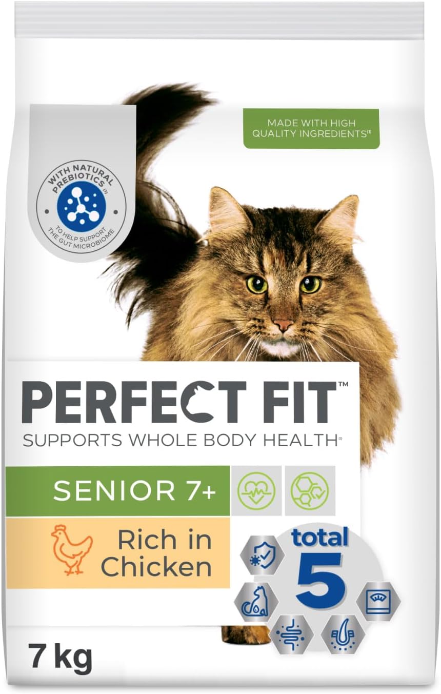 Perfect Fit Senior 7+ Complete Dry Cat Food for Senior Cats Aged 7+ Years, Rich in Chicken, 1 Bag (7 kg)