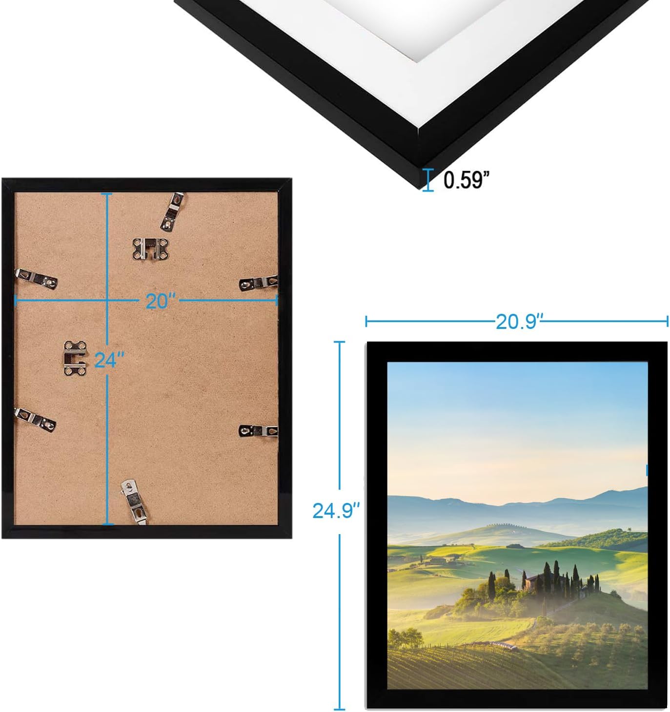 HUKONHEP 20x24 Black Picture Frames, Photos Frame with Plexiglass, Wall Gallery Photo Frames, Horizontal and Vertical for Wall Mounting, Home Office Decoration