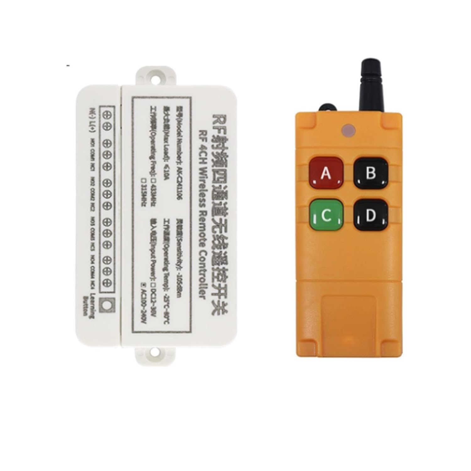 Fubei Interrupteur 220 V 230 V 10 A Télécommande sans fil 4 canaux RF Système récepteur 220 V Interrupteur relais 4 canaux Télécommande 433 MHz NO NC COM libre de potentiel