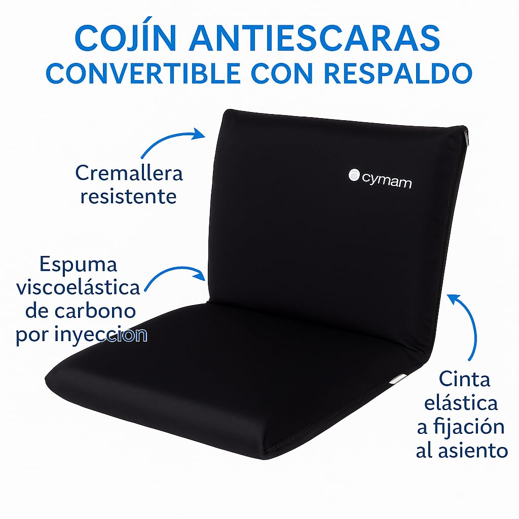 Cojín Antiescaras Convertible, Uso Doble con Respaldo o Asiento | Para silla de ruedas, oficina y coche, viscoelástico, ergonómico y con cinta antideslizante