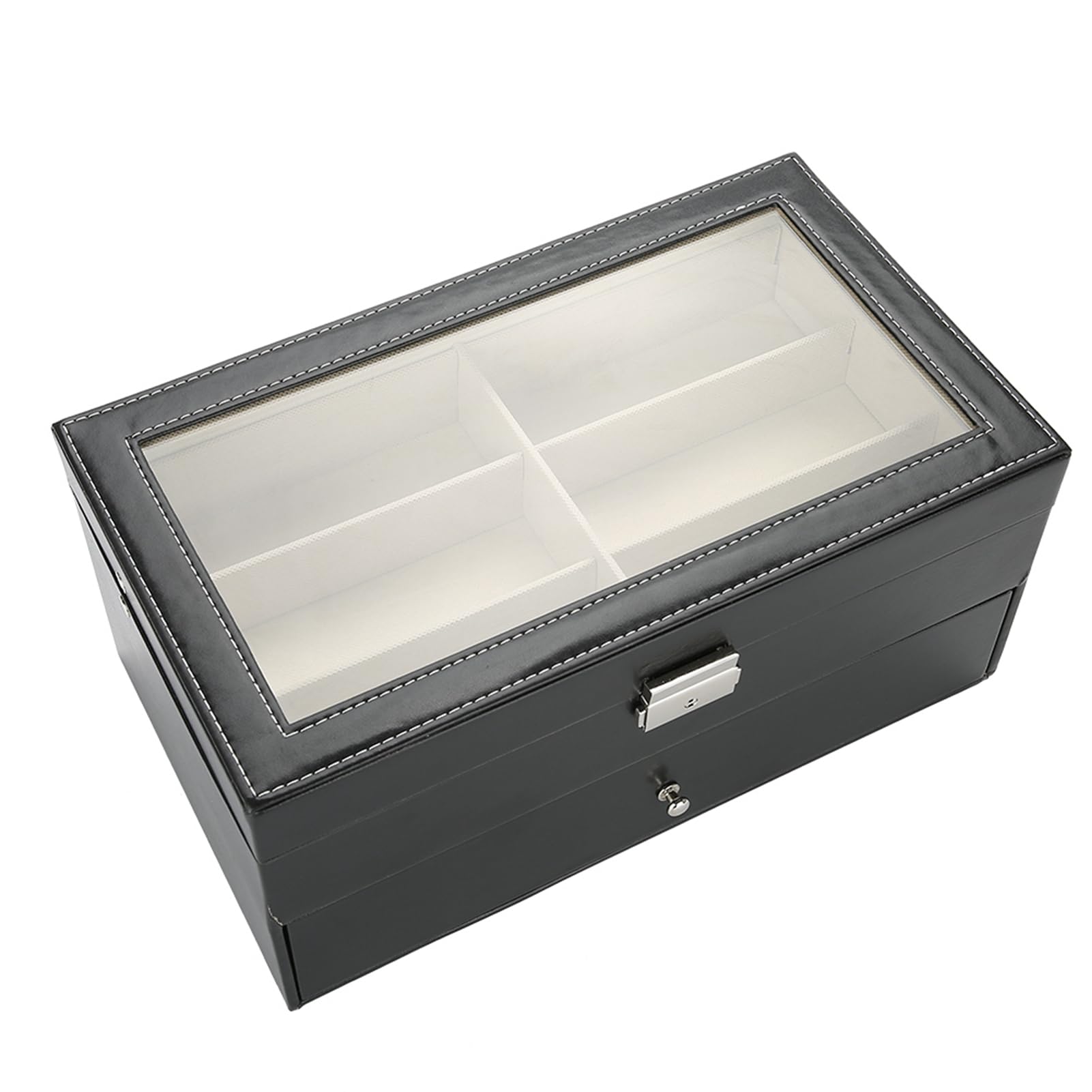 Tragbare Brillen-Ausstellungsbox mit 12 Fächern für Einfachen Zugriff und Organisationslösung für Sonnenbrillen – Elegante Schwarze Farbe – MDF und PU-Leder – 34 X 19 X 16 Cm