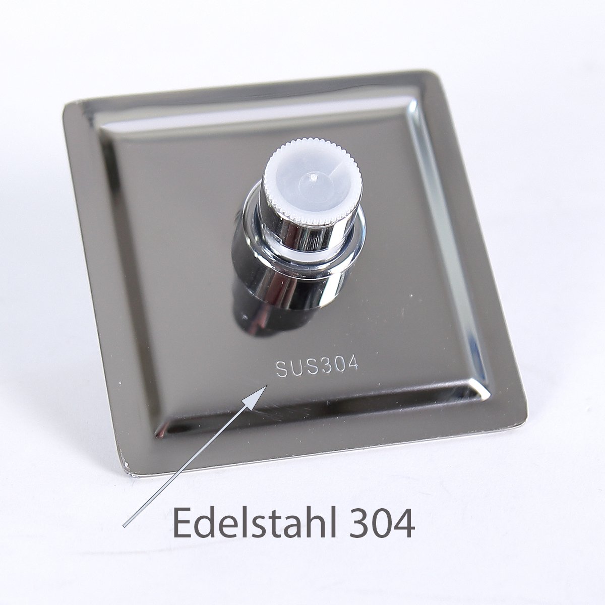 Doccia a pioggia rettangolare, 10 x 10 cm, con 36 ugelli anticalcare, acciaio inox cromato lucido, 1 regolazione, soffione doccia (doccia 022 angolare)