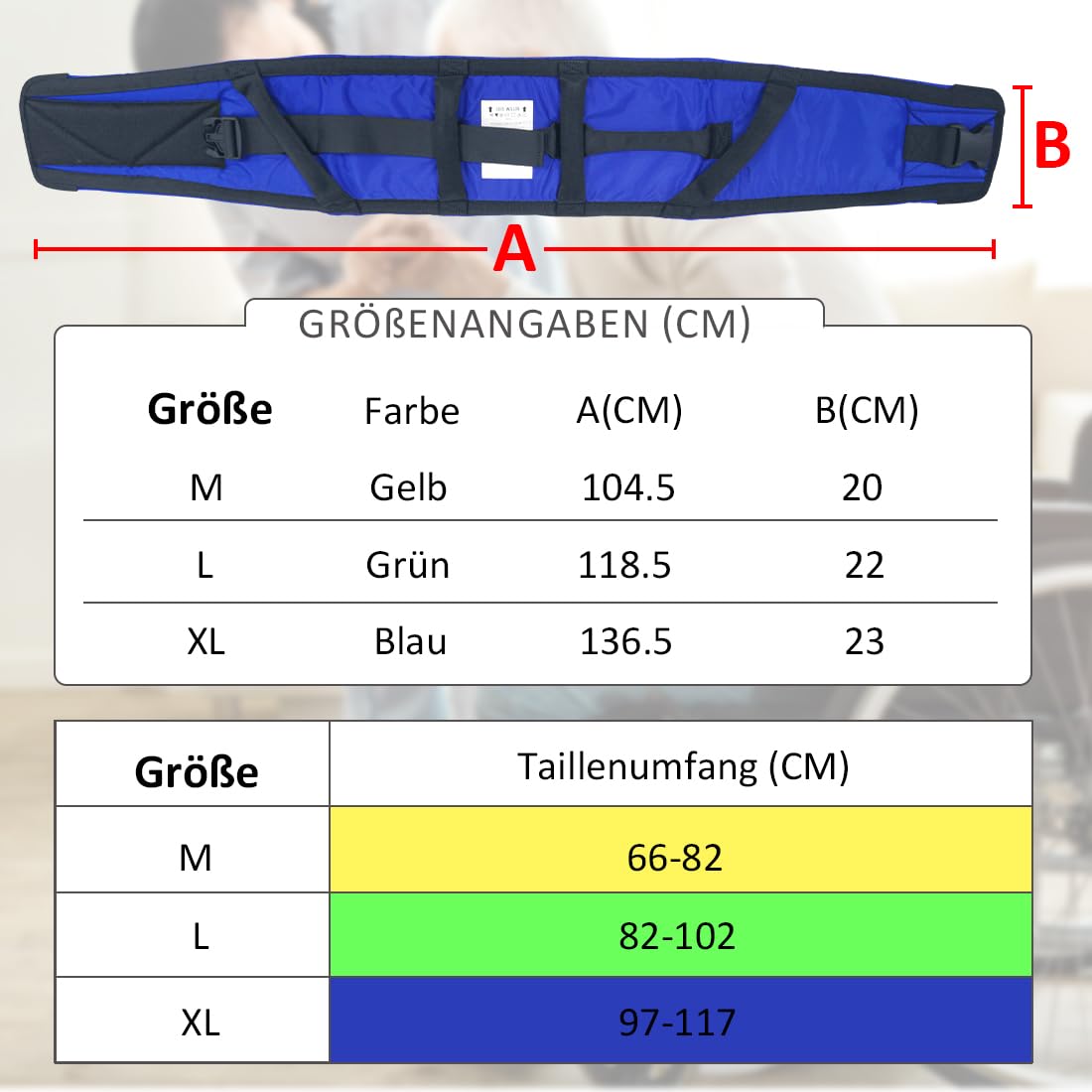 Transfergürtel Ganggürtel für Senioren, Transfergürtel mit gepolsterten Griffen, Transfergalgengurt für ältere Menschen beim Bewegen oder Transferieren (Grün, Große Größe)