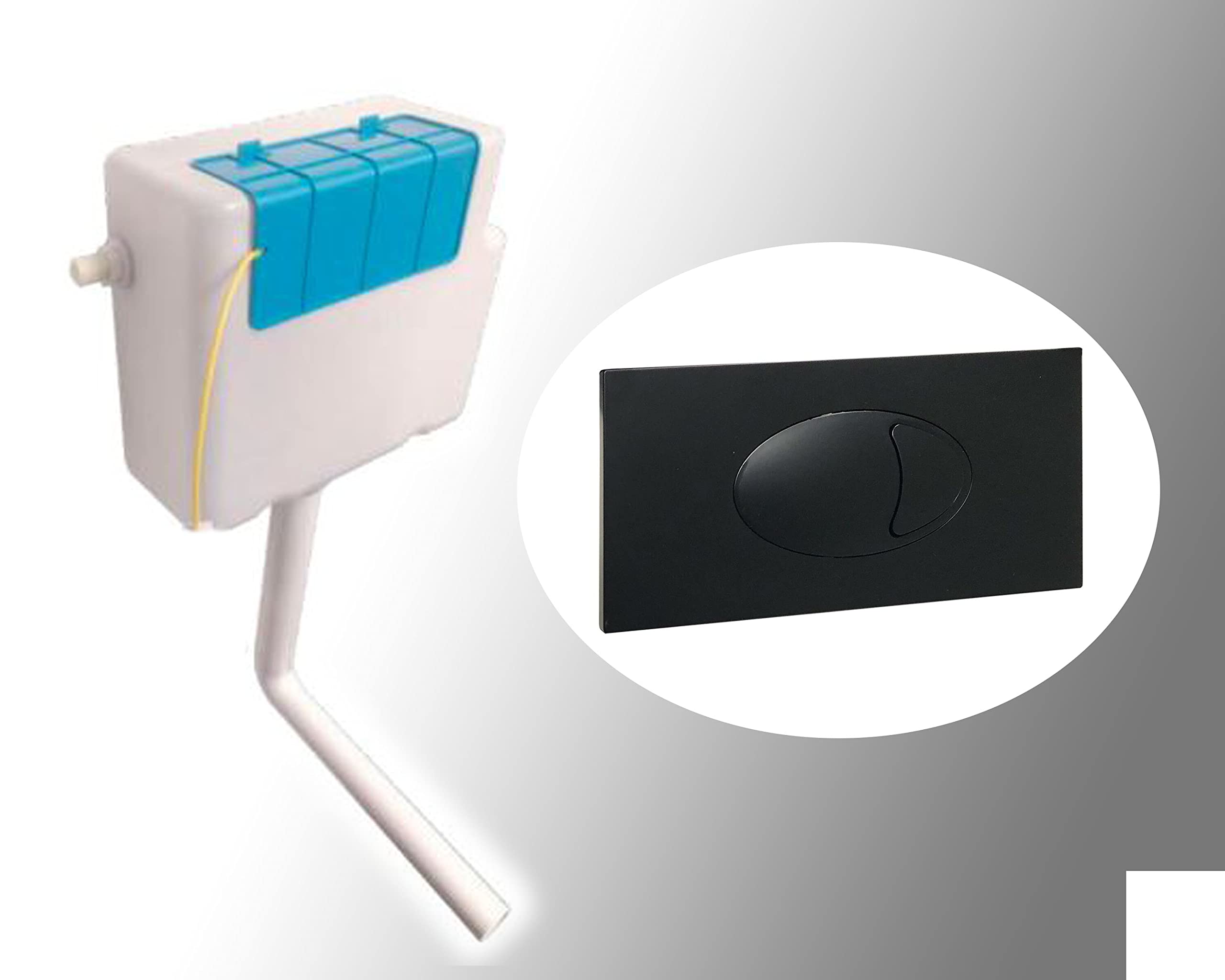 Trade In Post Black Concealed Toilet Cistern Including Large Dual Flush Push Button