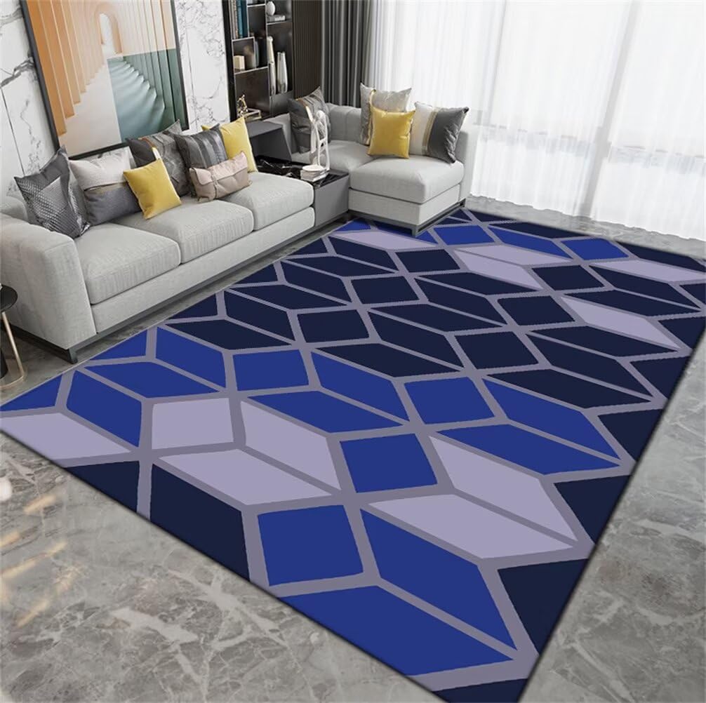 Tapis bleu 200x300cm au motif géométrique moderne pour la chambre d'un adolescent ou d'un adulte