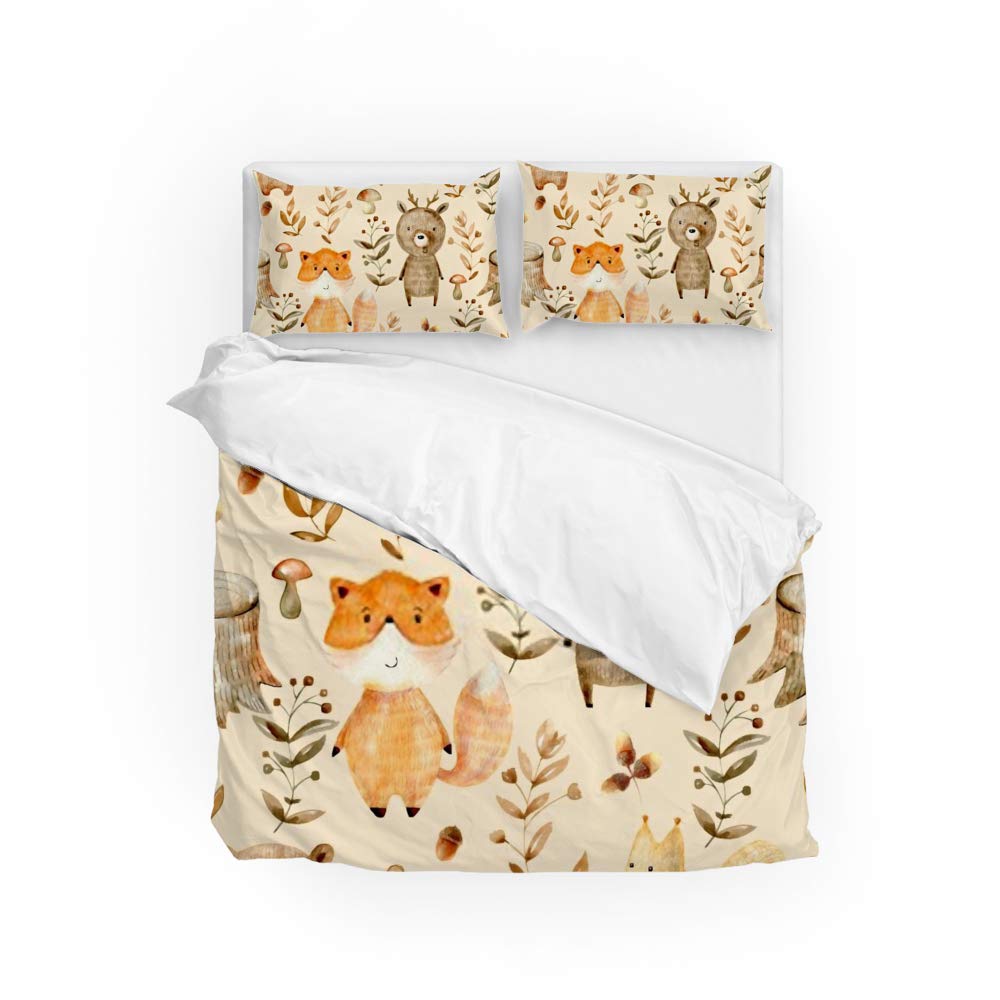 Parure de lit housse de couette renard cerf de qualité supérieure et ses deux taies assorties