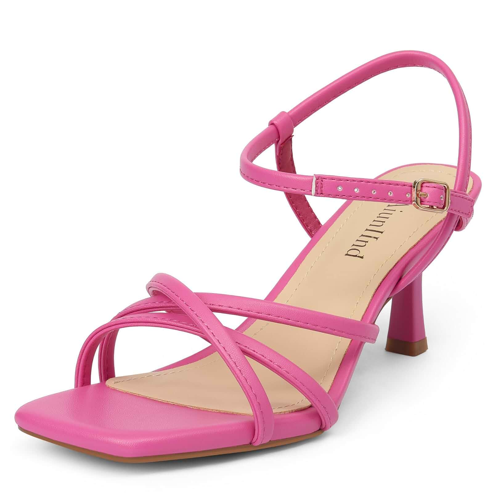 AIUNIINDKitten Heels for Women, Strappy Square Open Toe Sandals 2.5 inch Women's Low Heel Sandal,Adjustable Ankle Strap,Comfort Formal Shoes for Dress, Party, Prom