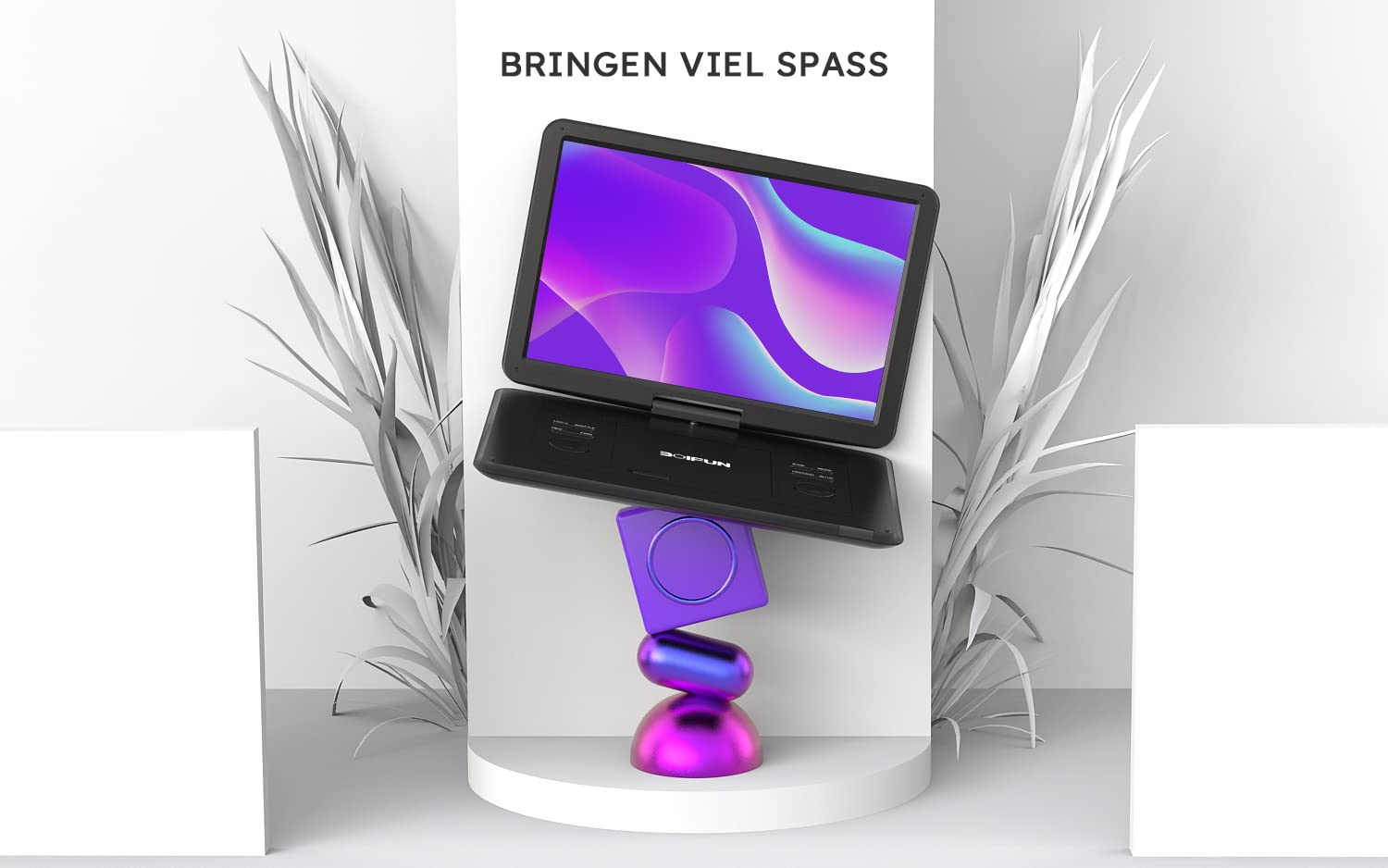17,5’’ Tragbarer DVD Player mit 15,6’’ HD Display, 6 Stunden Wiederaufladbare Batterie, Unterstützung für USB/SD-Karte/AV-Übertragung, Sync TV/Projektor Bildschirm, Schwarz