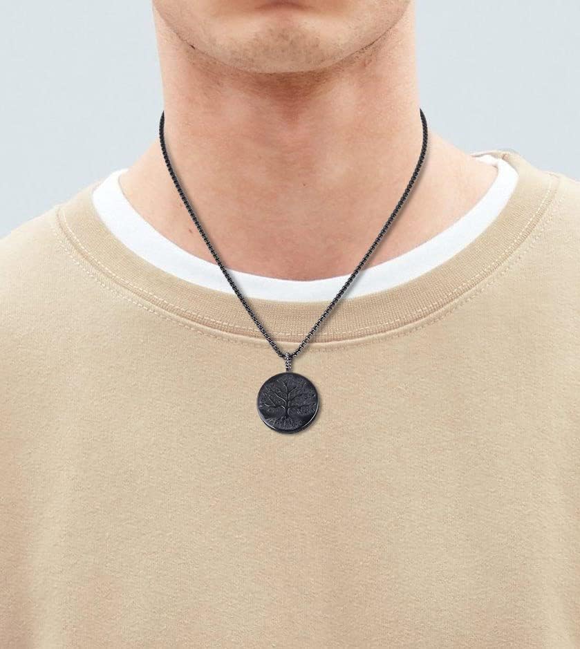 Miniatura 2 de COAI Collar de árbol de la vida con piedra negra de obsidiana