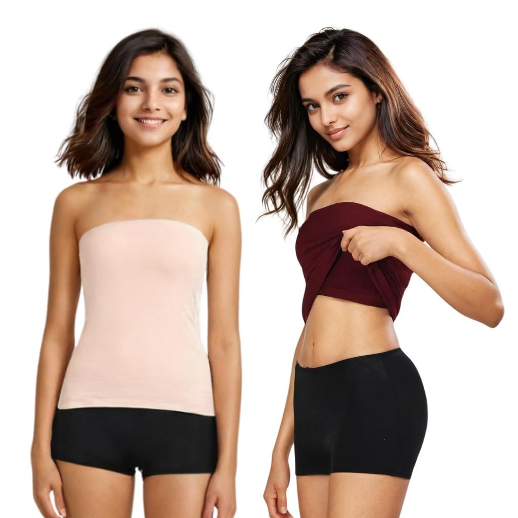 | Teen Tube Top | Off-Shoulder Style | Built-in Bra | Secure Anti-Slip Elastic | Comfortable Support | Breathable Cotton Stretch | Modest Full Coverage | Pack of 2-image-10