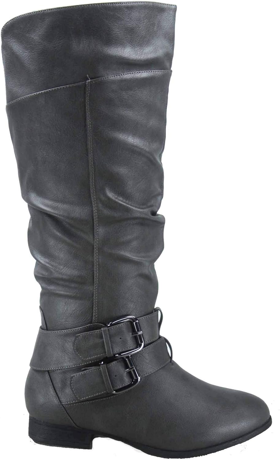 TOP Moda Womens Coco-20 Knee High Round Toe Buckle Slouched Riding Flat Boots